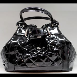 Burberry black patent leather quilted beaton tote